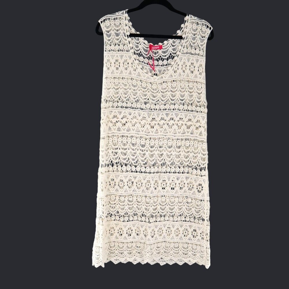 Somya Collection Crochet Dress Womens L Ivory Resort Beach Pool Boho‎ Layering
